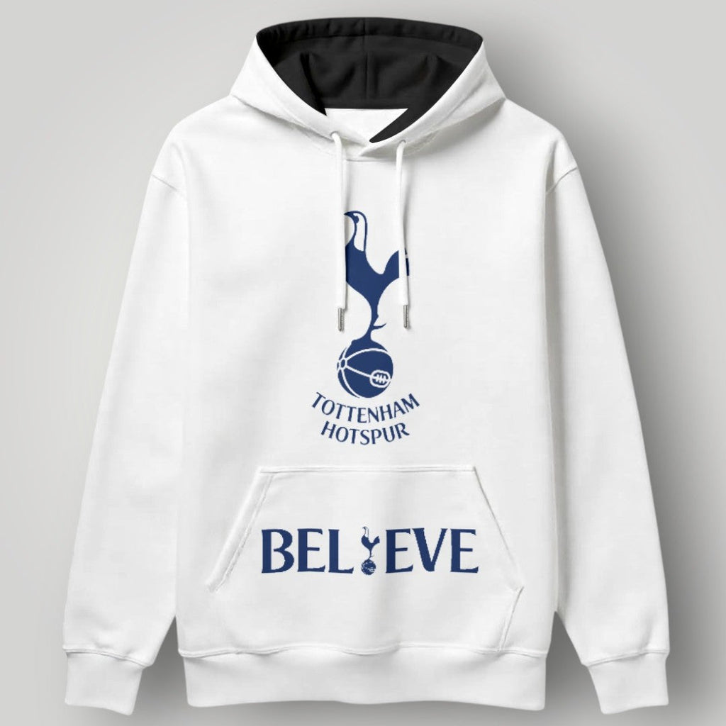 Tottenham Hotspur "BELIEVE" Edition White Hoodie - Two-Tone Contrast Hood & Spurs Crest