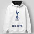 Tottenham Hotspur "BELIEVE" Edition White Hoodie - Two-Tone Contrast Hood & Spurs Crest