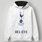 Tottenham Hotspur "BELIEVE" Edition White Hoodie - Two-Tone Contrast Hood & Spurs Crest