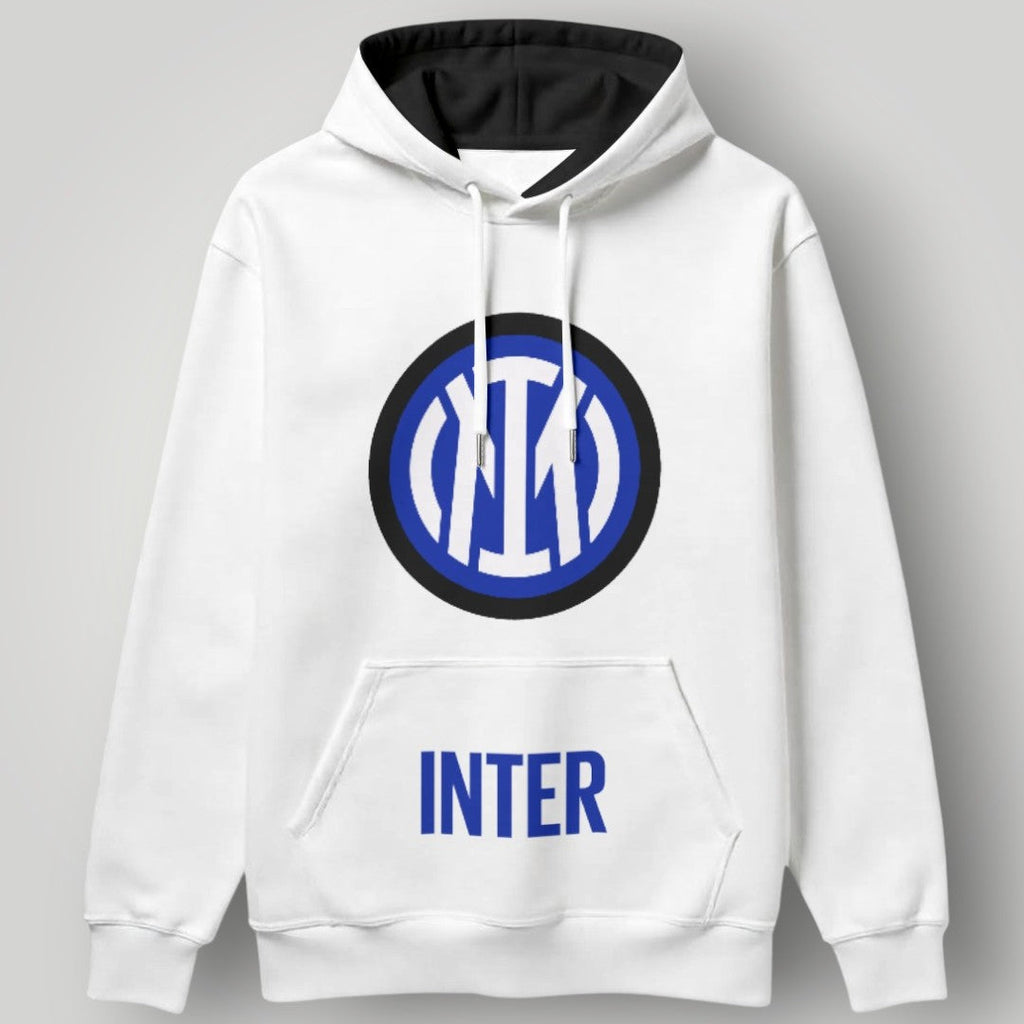 Inter Milan Essential White Hoodie - Classic Blue & Black Monogram Pullover - Premium Nerazzurri Fan Streetwear