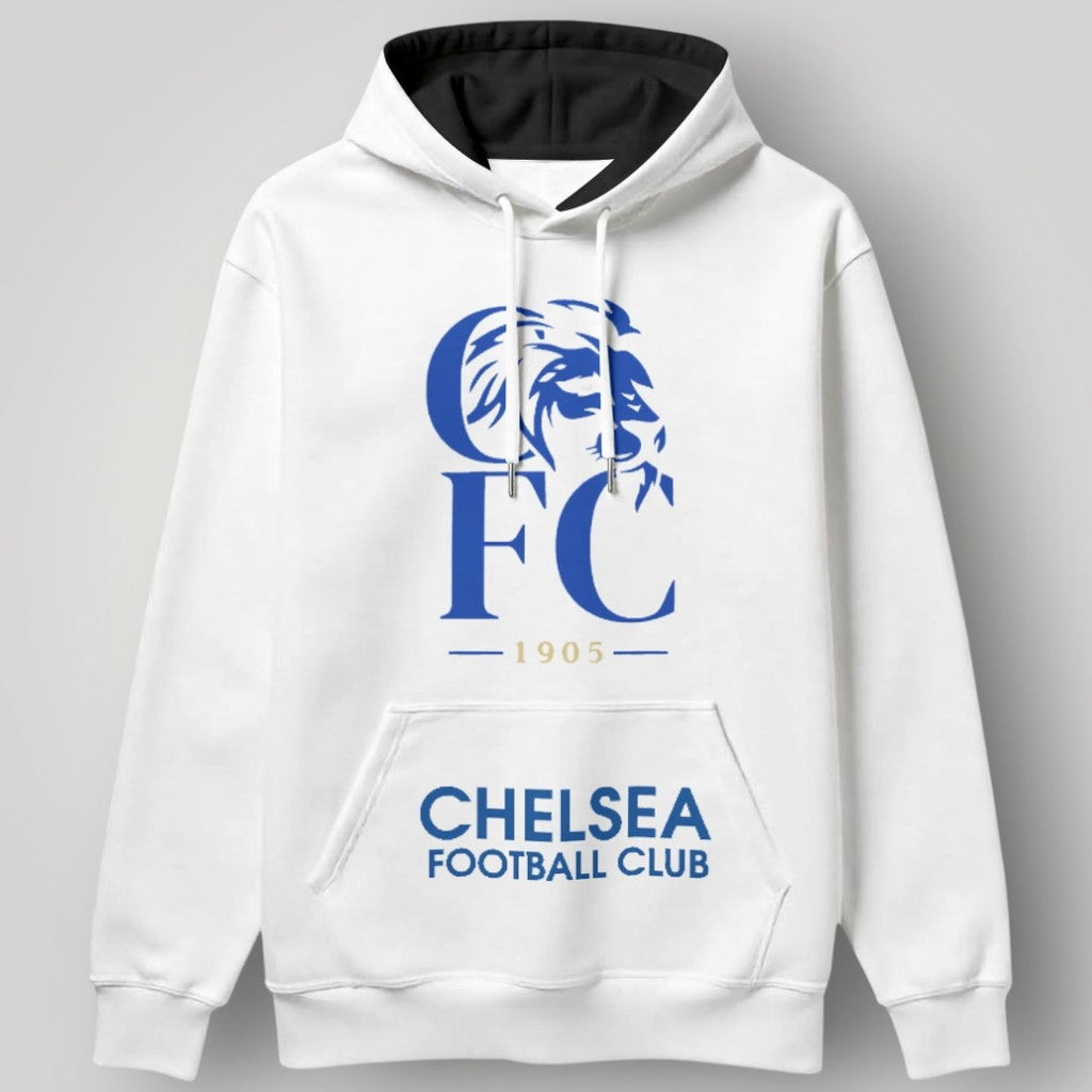 Chelsea FC White Heritage Edition Hoodie – Blue 1905 Lion Crest Urban Pullover