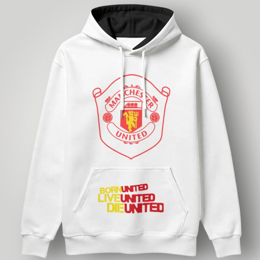 Manchester United "Born, Live, Die United" Life-Long Fan Hoodie - Black & Gold MUFC Slogan Sweatshirt