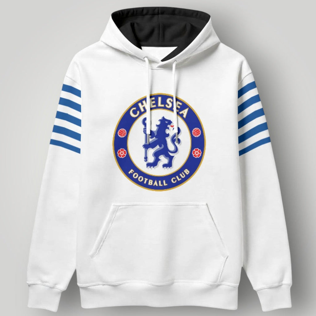 Chelsea FC Classic Stripe Edition Hoodie – Iconic Blue & White Lion Crest Pullover