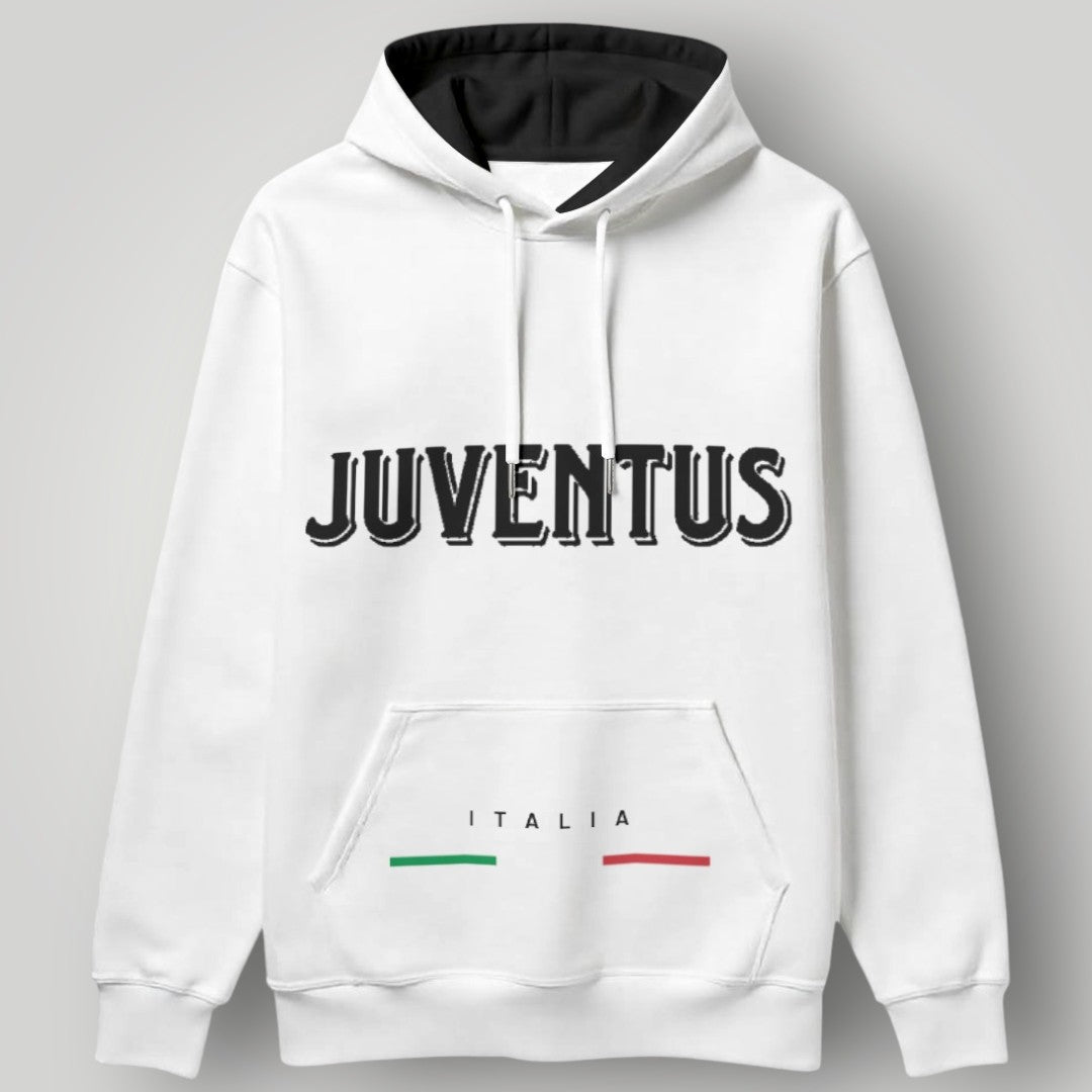 Juventus "Italia" Heritage Hoodie - Bold Typography & Tricolore Ribbon Fan Edition