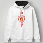 Manchester United Vertical Trident Hoodie - White & Black MUFC Two-Tone Graphic Sweatshirt