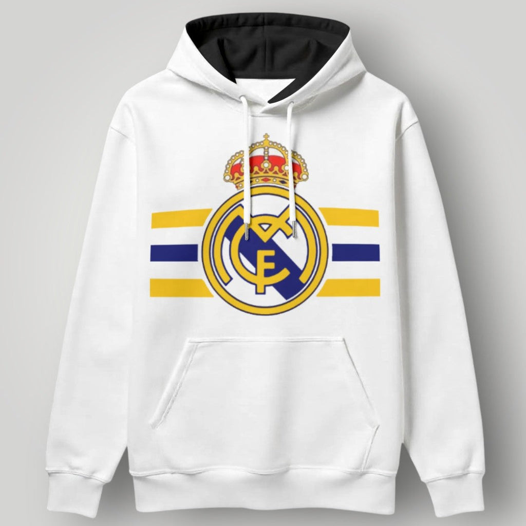 Real Madrid Victory Stripe Hoodie - Horizontal Royal Crest Black Fan Pullover