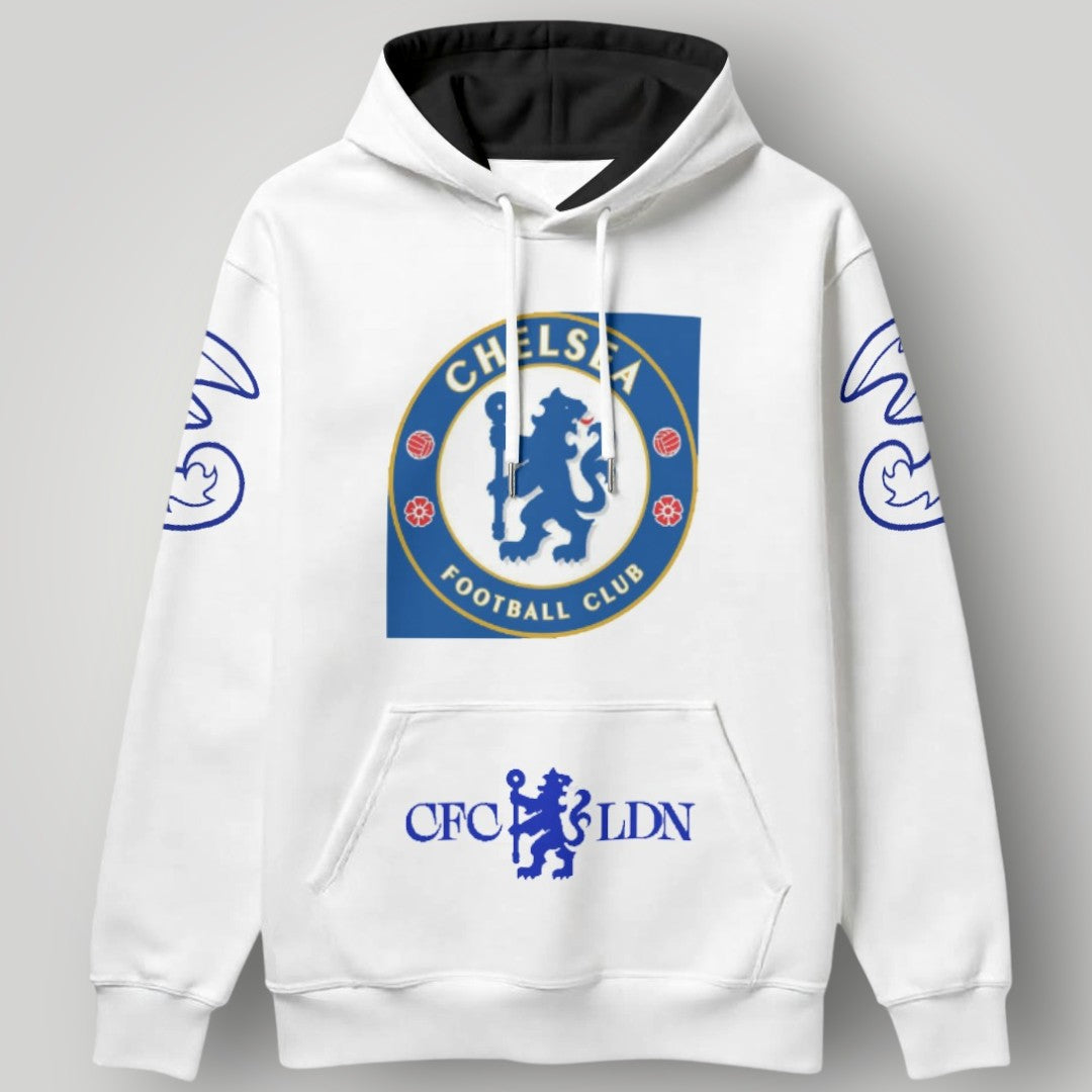Chelsea FC "CFC LDN" White Hoodie – London Streetwear Edition Lion Crest Pullover