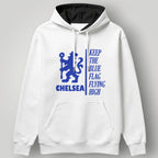 Chelsea FC "Blue Flag" Edition Hoodie – White Heritage Lion Crest Fan Anthem Pullover
