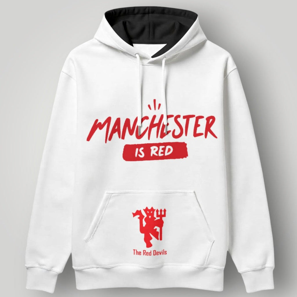 Manchester United "Manchester is Red" Statement Hoodie - Black MUFC The Red Devils Graphic Fan Gear