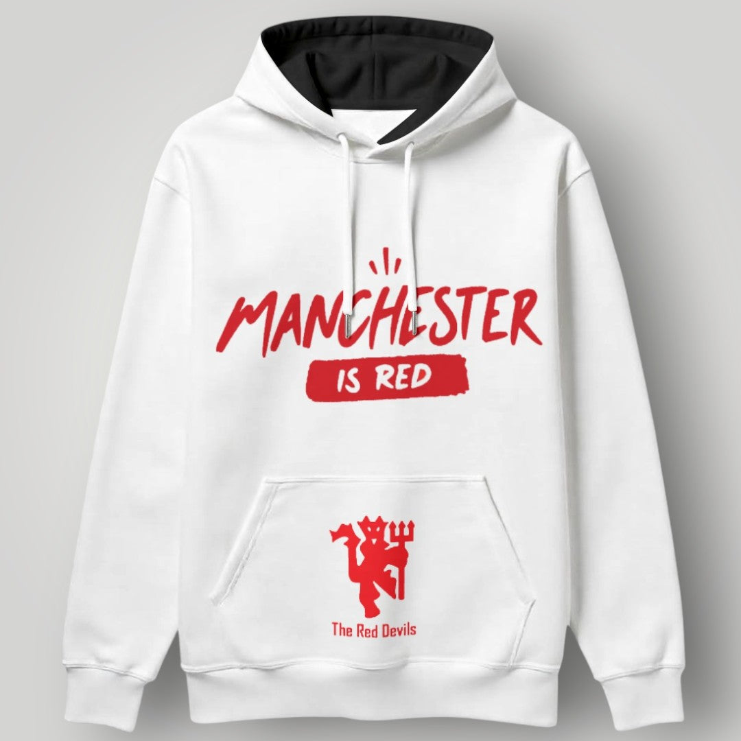 Manchester United "Manchester is Red" Statement Hoodie - Black MUFC The Red Devils Graphic Fan Gear
