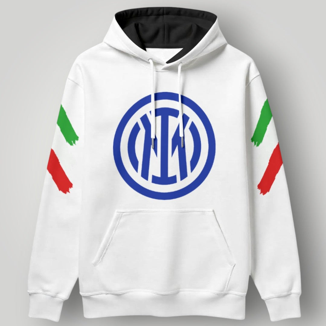 Inter Milan "Tricolore" Edition Hoodie - Italian Flag Brush Stroke Pullover - White Nerazzurri Lifestyle Streetwear