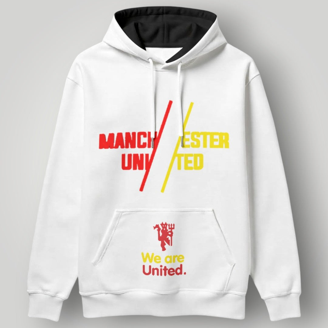 Manchester United "We Are United" Graphic Hoodie - Black & Gold MUFC Split Typography Streetwear