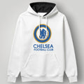 Chelsea FC Clean White Minimalist Hoodie – Blue & Gold Lion Crest Urban Pullover
