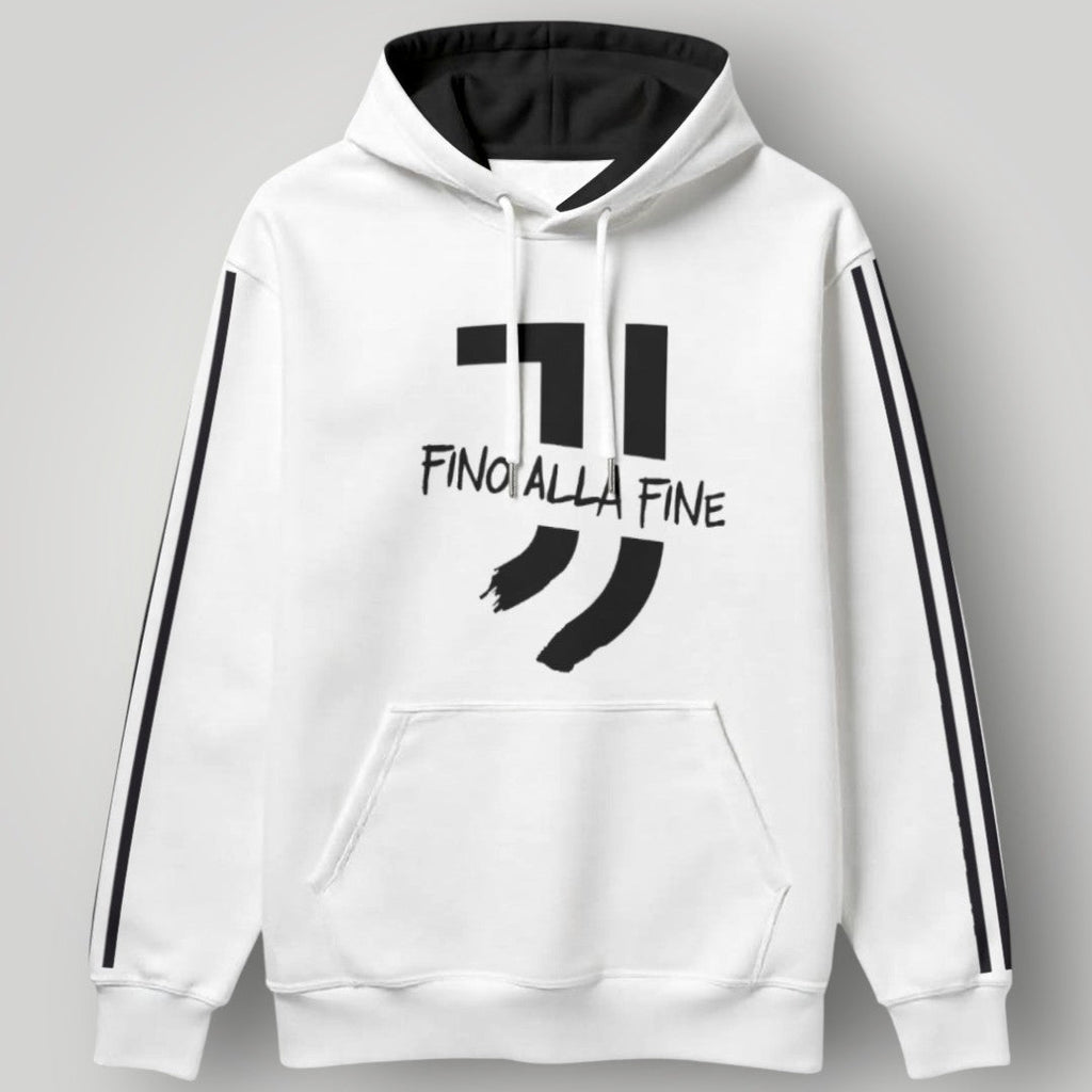 Juventus "Fino Alla Fine" Sports Hoodie - Contrast Drawstring & Racing Stripe Fan Gear