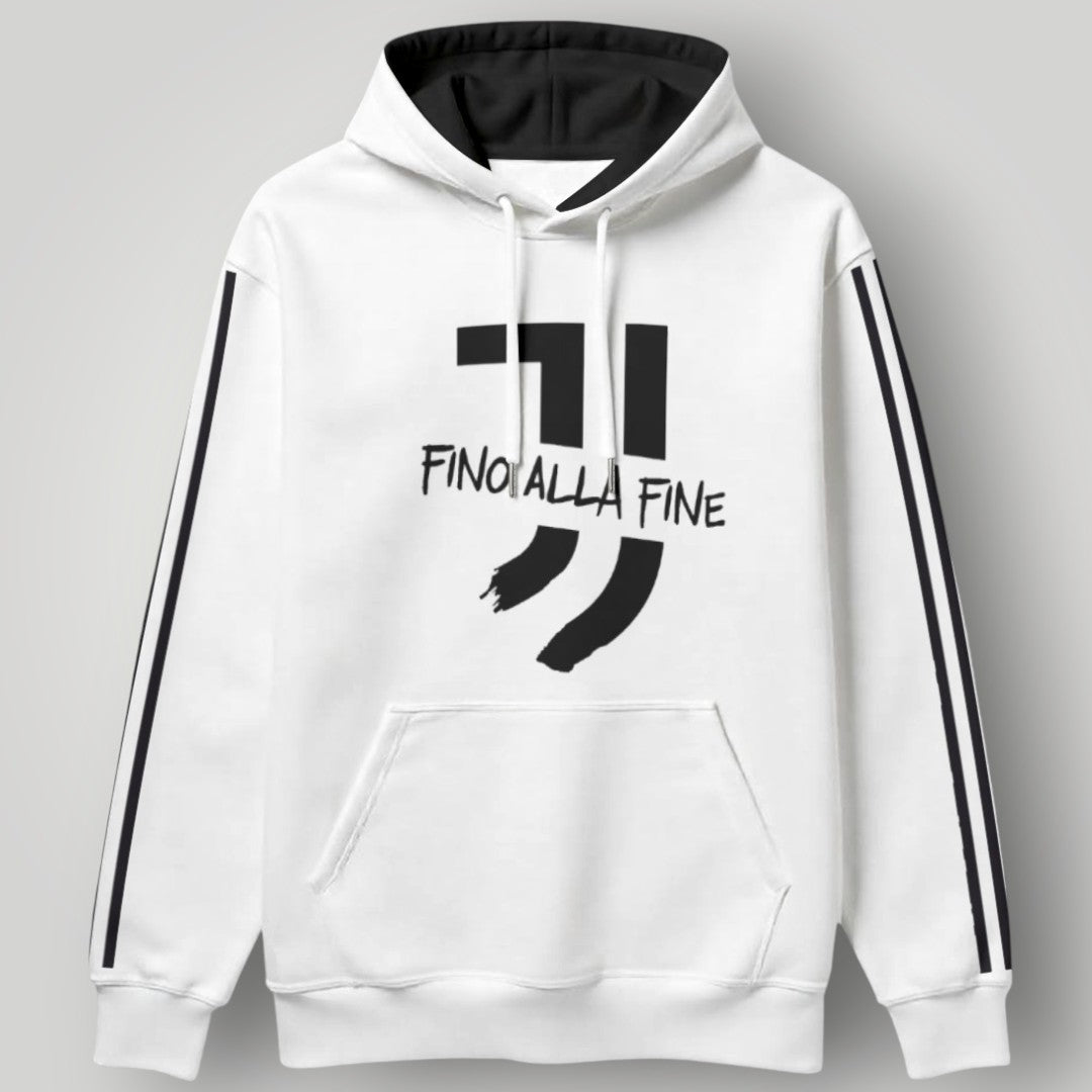 Juventus "Fino Alla Fine" Sports Hoodie - Contrast Drawstring & Racing Stripe Fan Gear