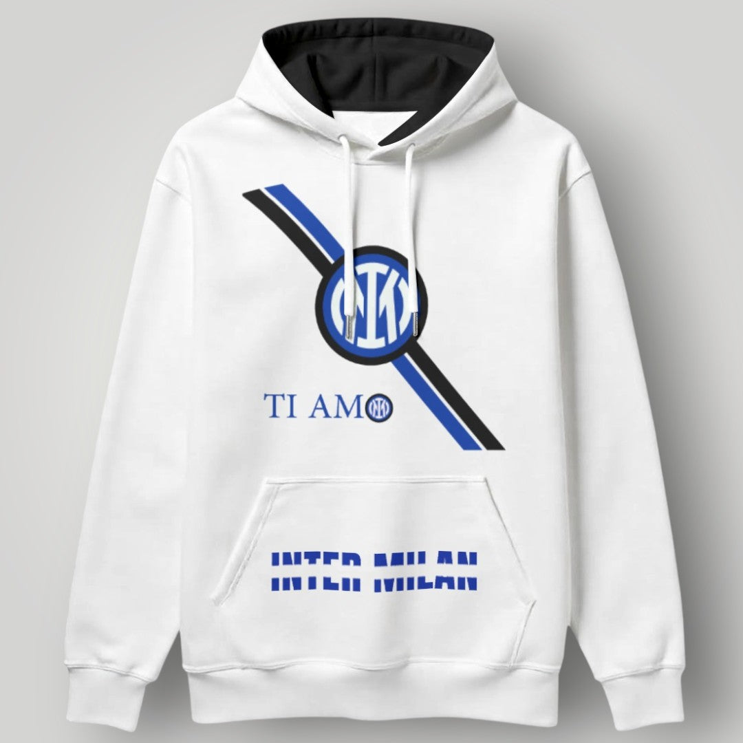 Inter Milan "Ti Amo" Passion Hoodie - Minimalist Blue Diagonal Design - Premium Black Nerazzurri Fan Pullover