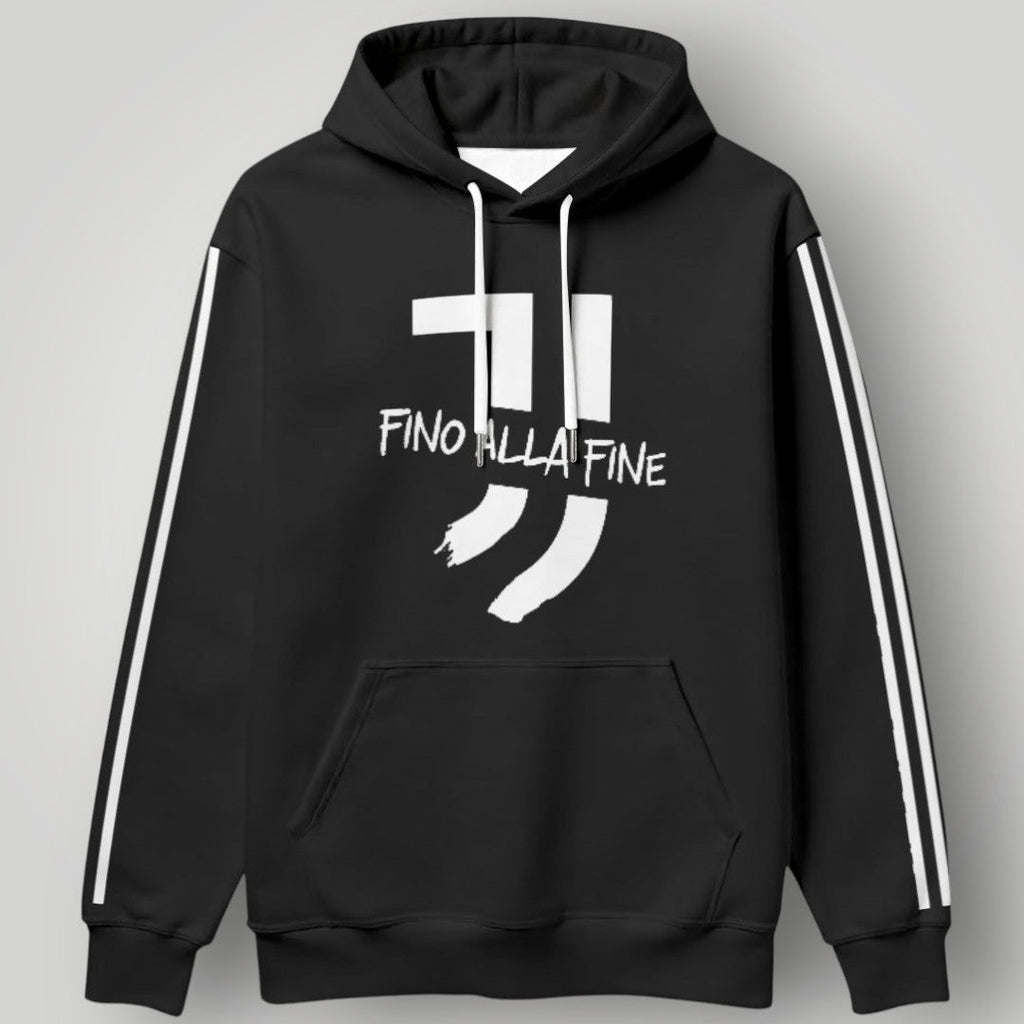 Juventus "Fino Alla Fine" Sports Hoodie - Contrast Drawstring & Racing Stripe Fan Gear