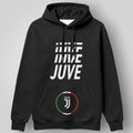 Juventus "JUVE" Repeating Typography Hoodie - Italian Tricolore Circle Crest Fan Gear