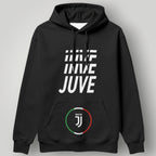 Juventus "JUVE" Repeating Typography Hoodie - Italian Tricolore Circle Crest Fan Gear