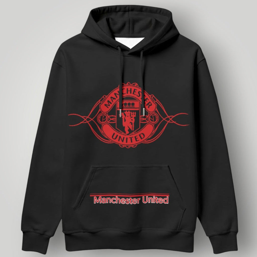 Manchester United Artistic Crest Hoodie - Black MUFC Filigree Graphic Fan Sweatshirt