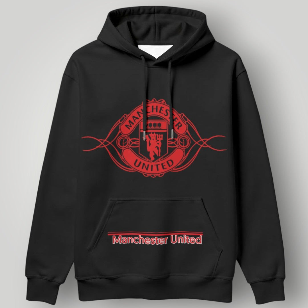 Manchester United Artistic Crest Hoodie - Black MUFC Filigree Graphic Fan Sweatshirt