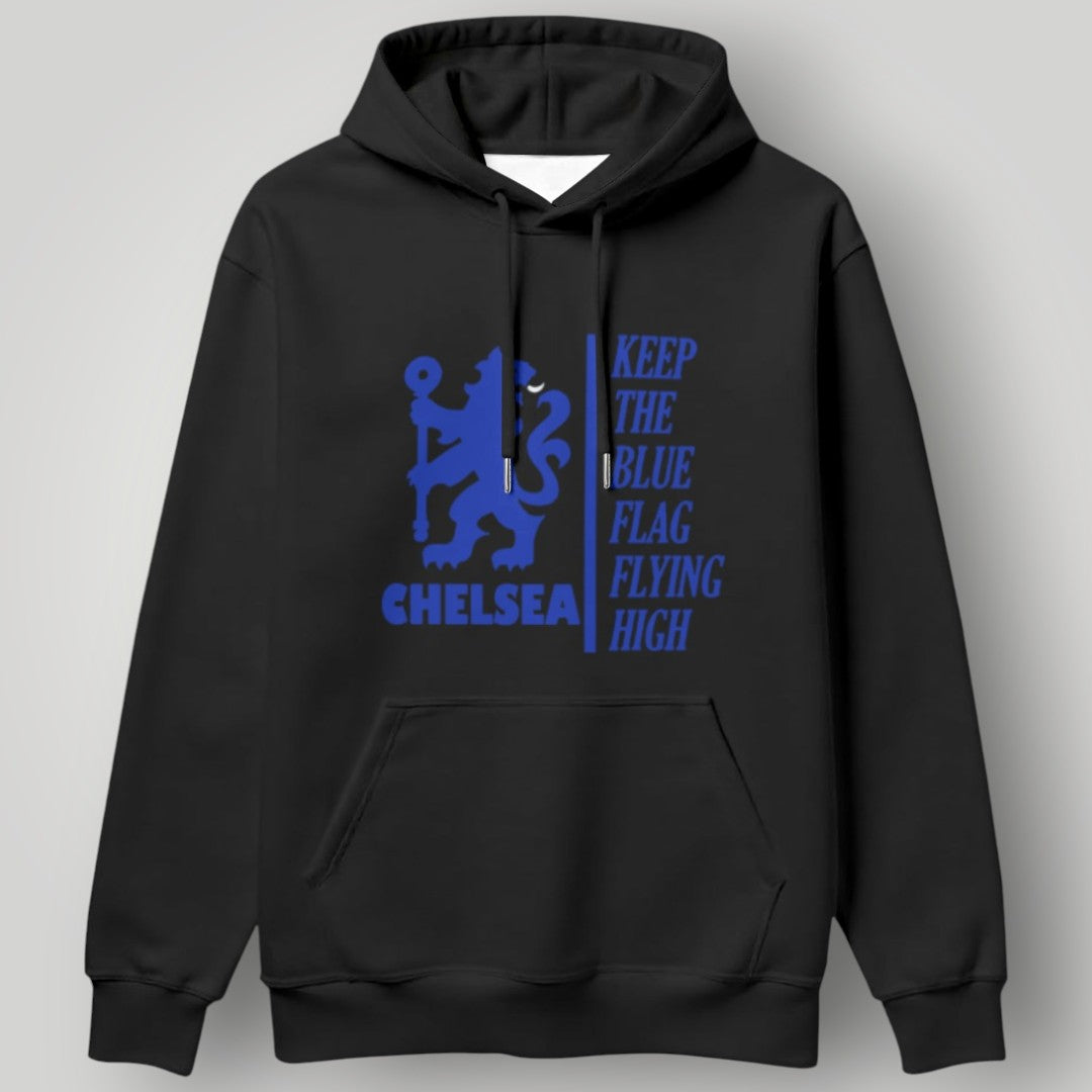 Chelsea FC "Blue Flag" Edition Hoodie – White Heritage Lion Crest Fan Anthem Pullover