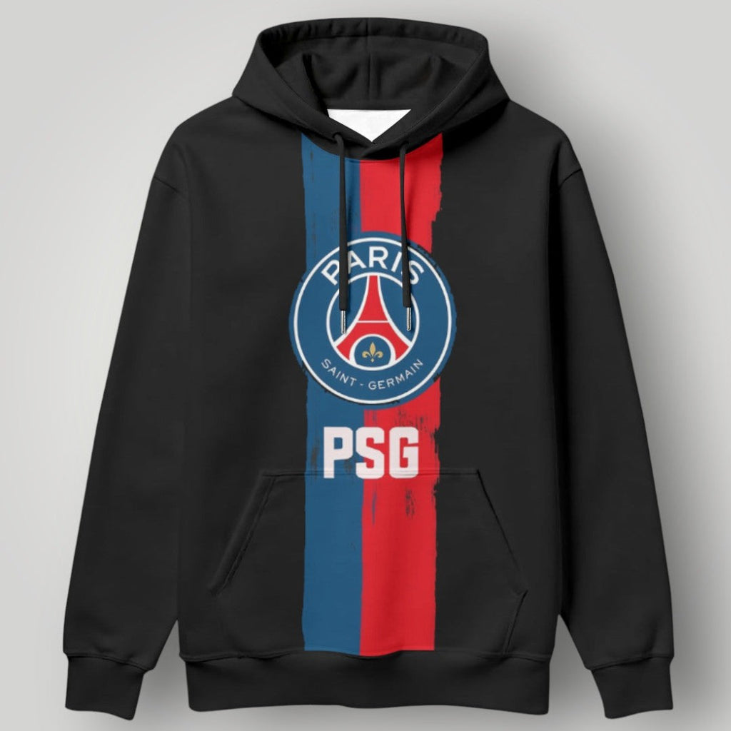 PSG Urban Brushstroke Hoodie - Modern Vertical Stripe Black Paris Pullover