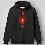 Manchester United Vertical Trident Hoodie - White & Black MUFC Two-Tone Graphic Sweatshirt