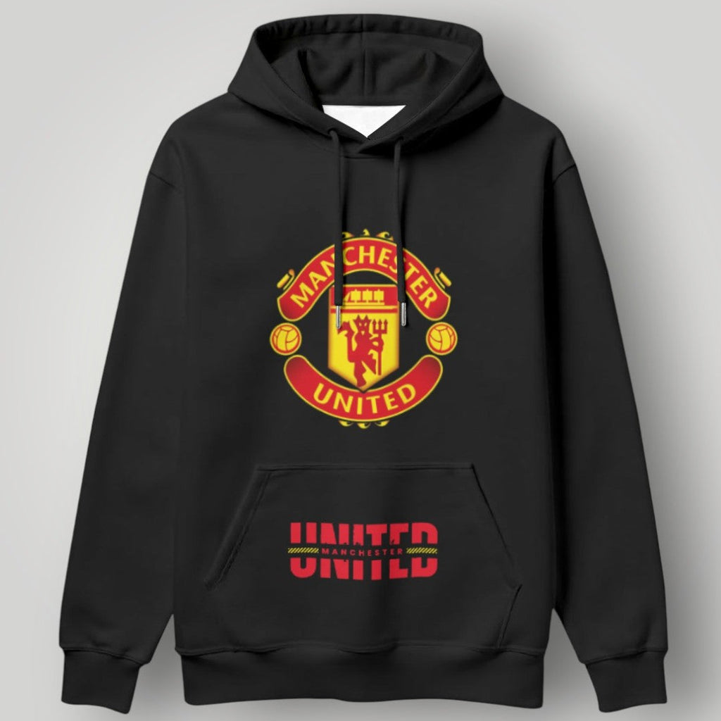 Manchester United Official Colors Full Crest Hoodie - Black & Gold MUFC Premium Fan Gear