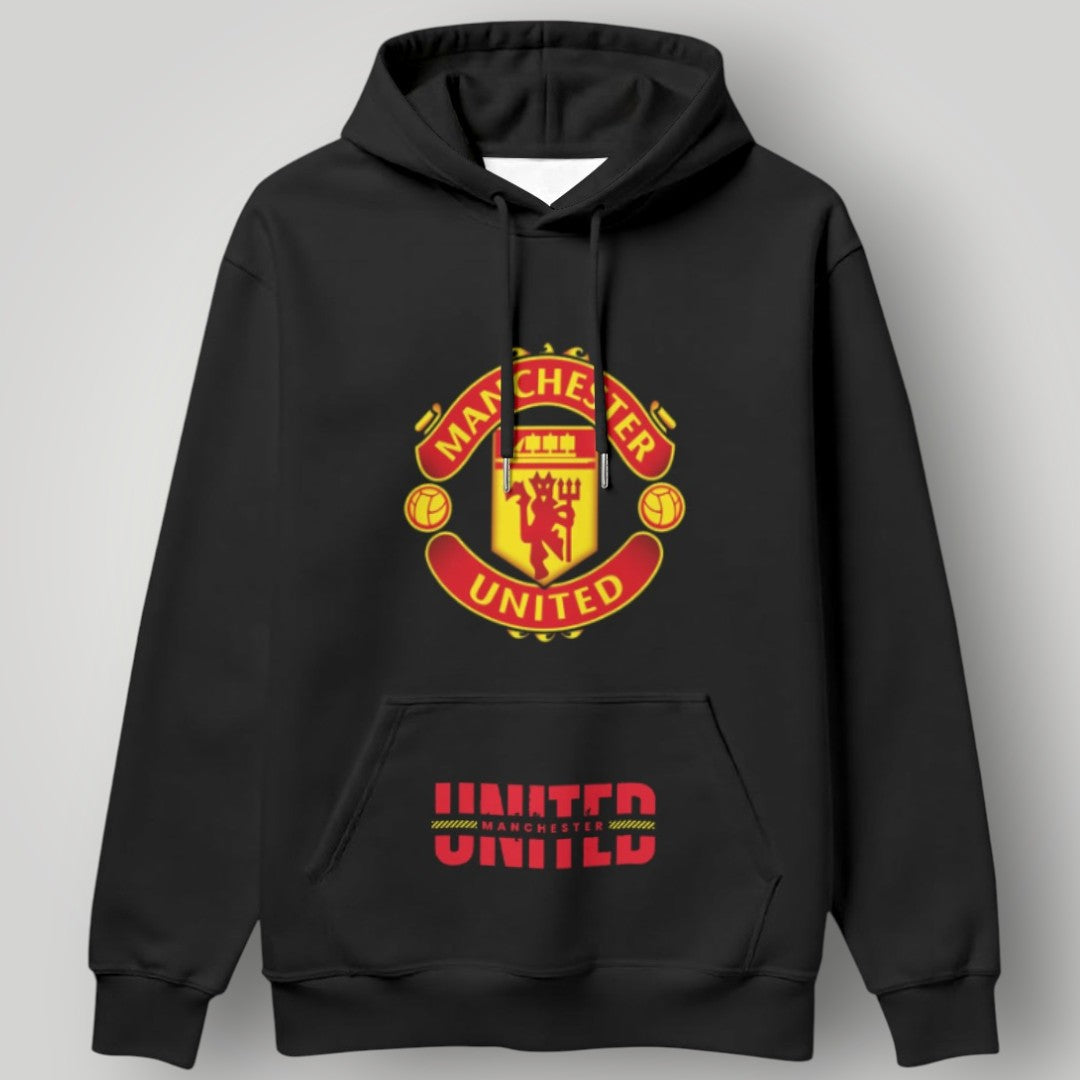 Manchester United Official Colors Full Crest Hoodie - Black & Gold MUFC Premium Fan Gear
