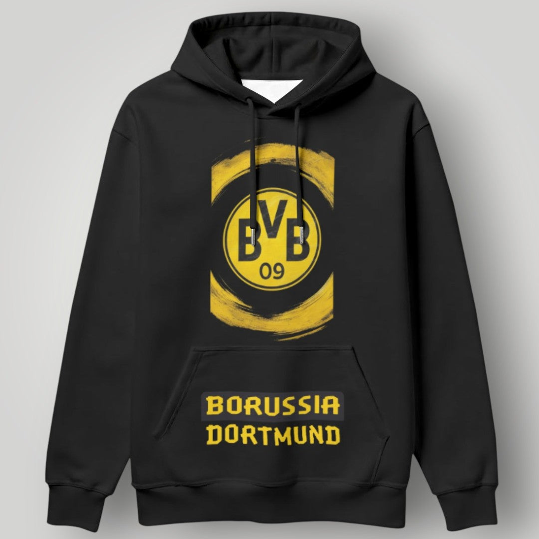 BVB 09 Borussia Dortmund Paint Stroke Hoodie – Black & Yellow Artistic Fan Pullover