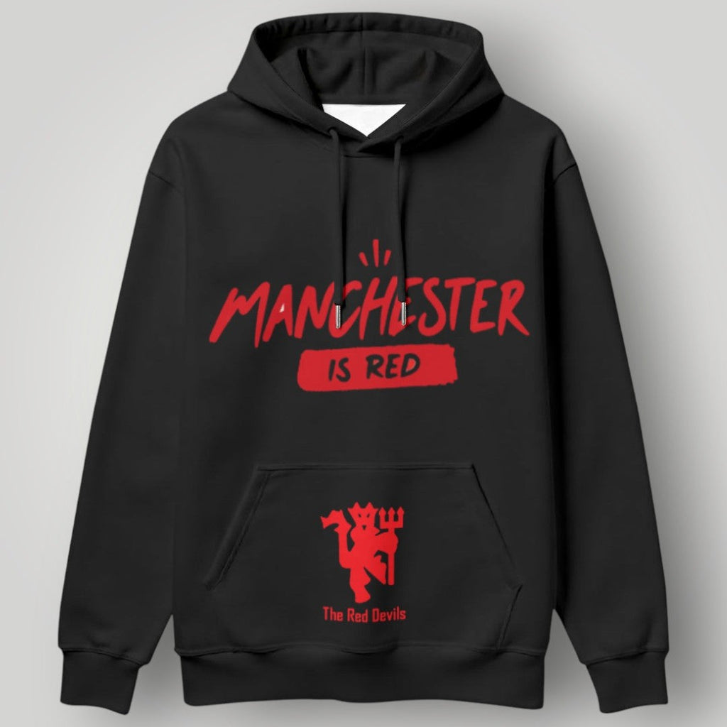 Manchester United "Manchester is Red" Statement Hoodie - Black MUFC The Red Devils Graphic Fan Gear