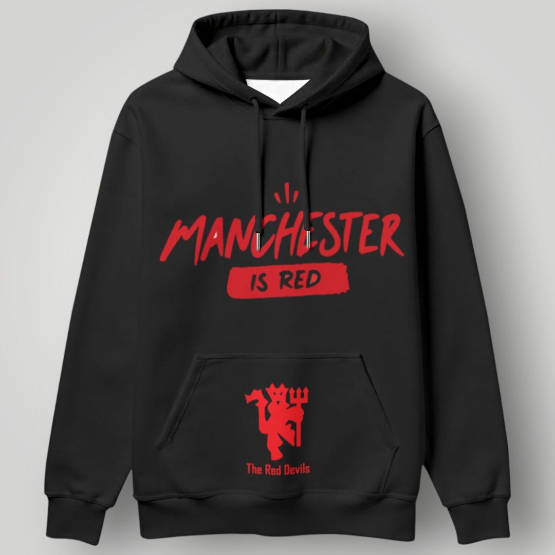 Manchester United "Manchester is Red" Statement Hoodie - Black MUFC The Red Devils Graphic Fan Gear