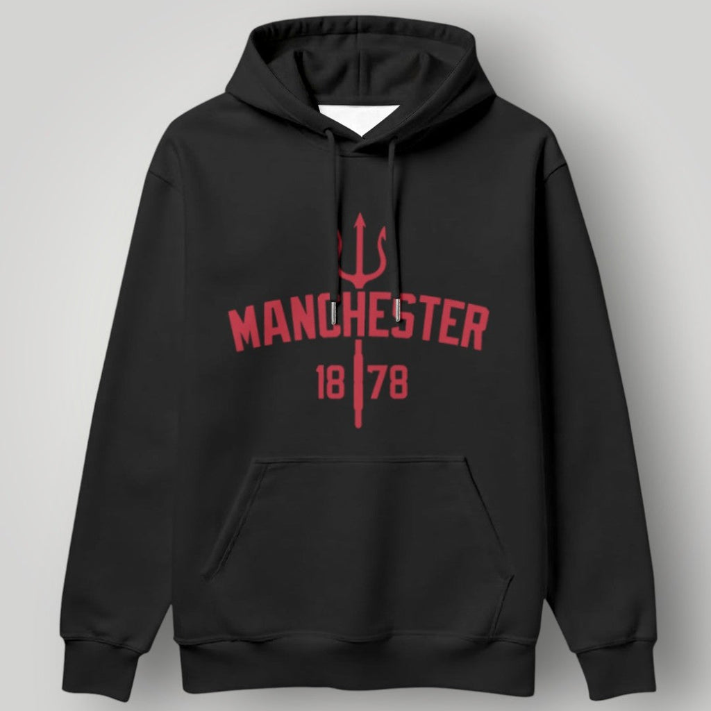 Manchester United "1878" Heritage Trident Hoodie - Black MUFC Established Graphic Sweatshirt