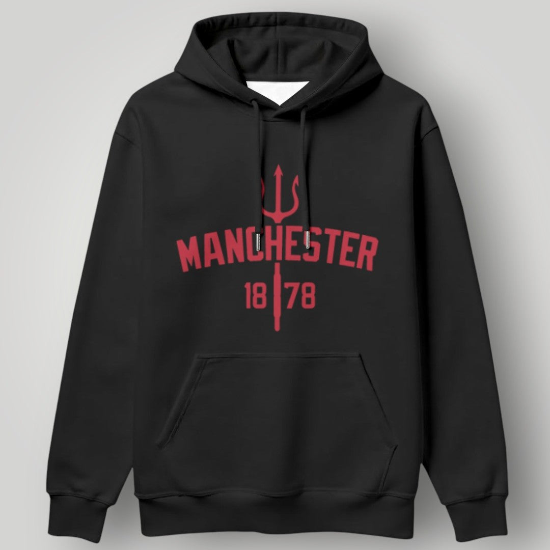 Manchester United "1878" Heritage Trident Hoodie - Black MUFC Established Graphic Sweatshirt