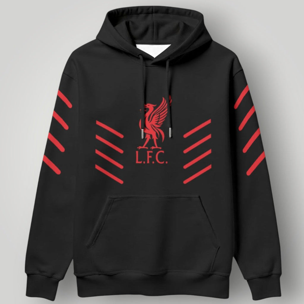 Liverpool F.C. "The Reds" Graphic Stripe Hoodie - Black & Red LFC Urban Streetwear