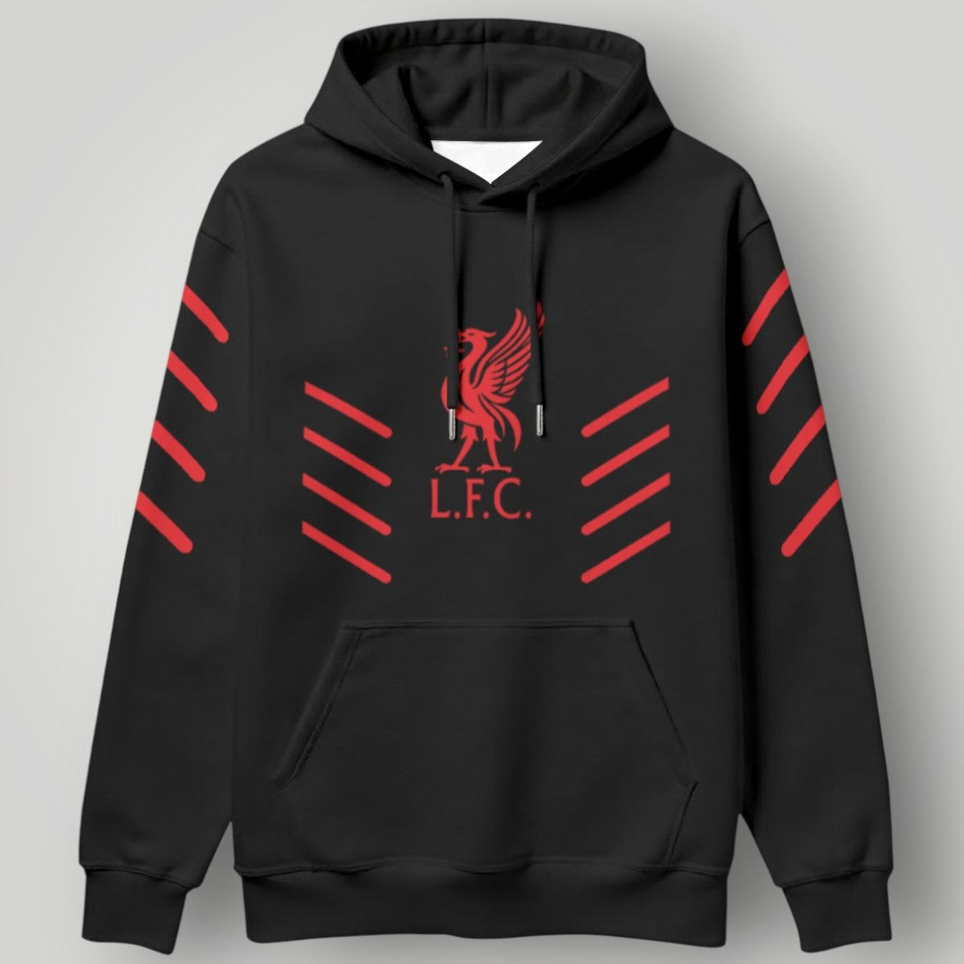 Liverpool F.C. "The Reds" Graphic Stripe Hoodie - Black & Red LFC Urban Streetwear