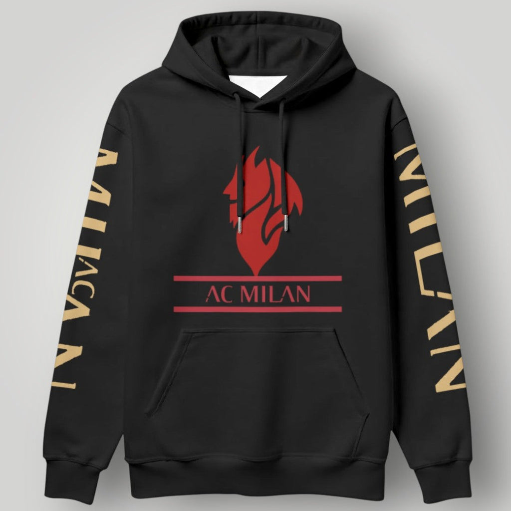 AC Milan "Dark Devil" Hoodie - Il Diavolo Graphic & Gold Sleeve Print Pullover