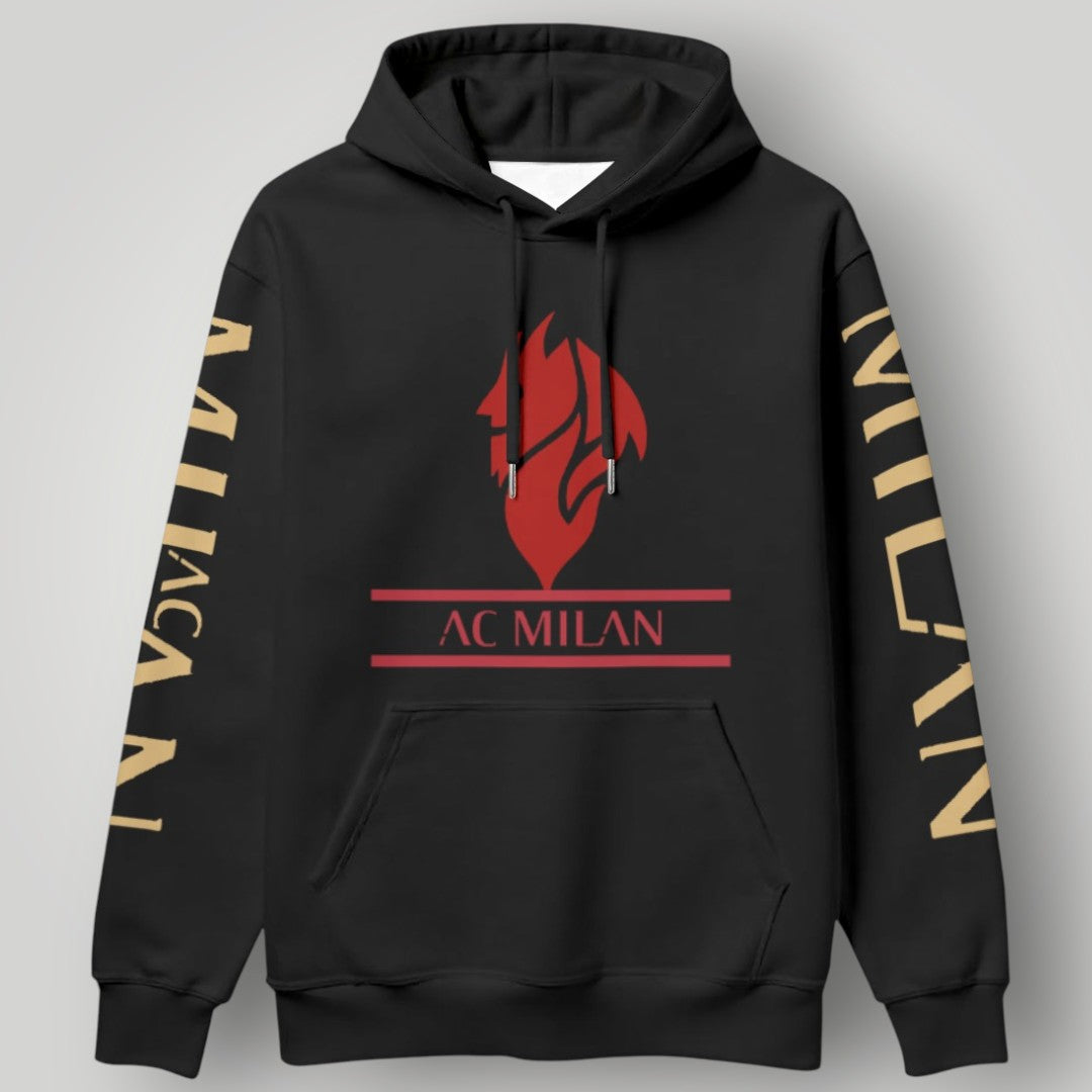 AC Milan "Dark Devil" Hoodie - Il Diavolo Graphic & Gold Sleeve Print Pullover