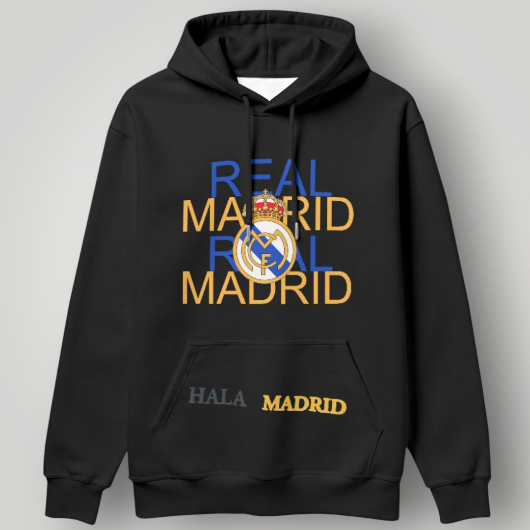 Real Madrid Typography Fade Hoodie - Black Modern Fan Streetwear Pullover