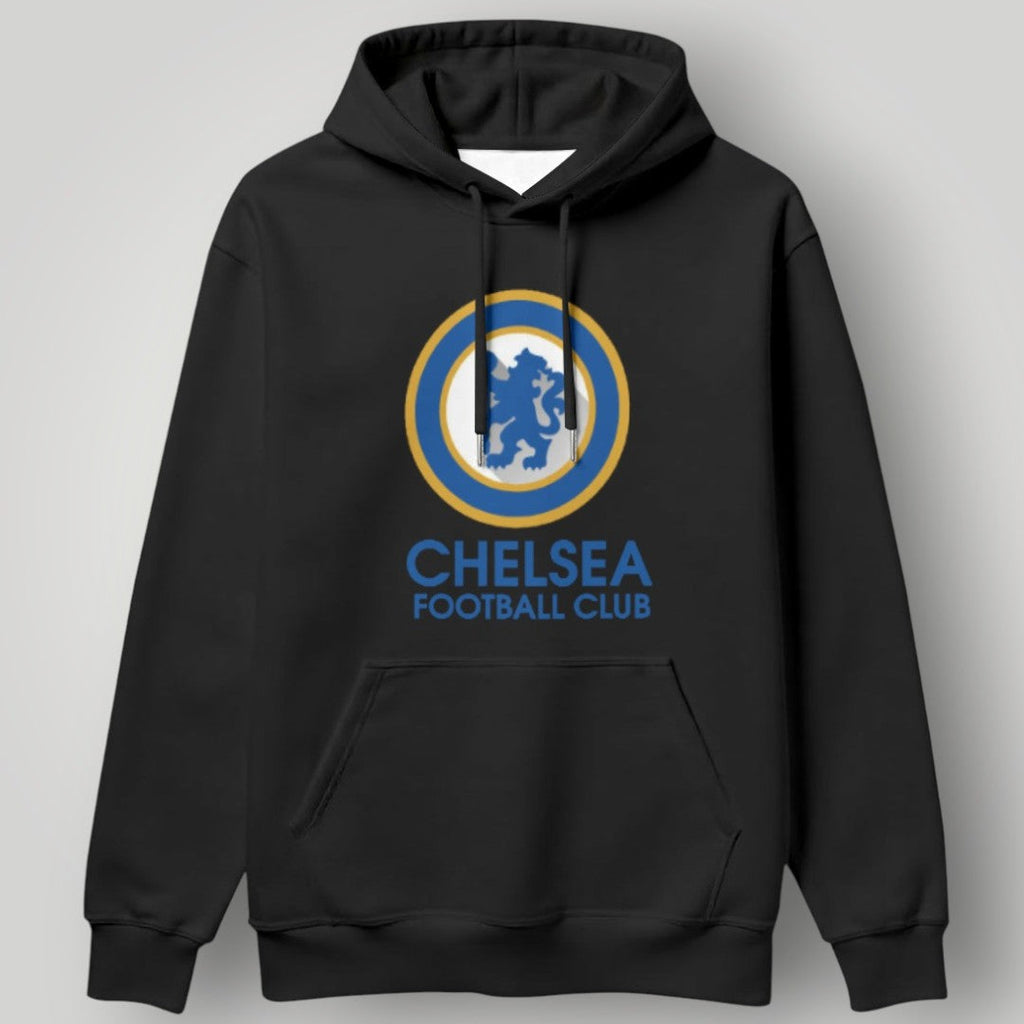 Chelsea FC Clean White Minimalist Hoodie – Blue & Gold Lion Crest Urban Pullover