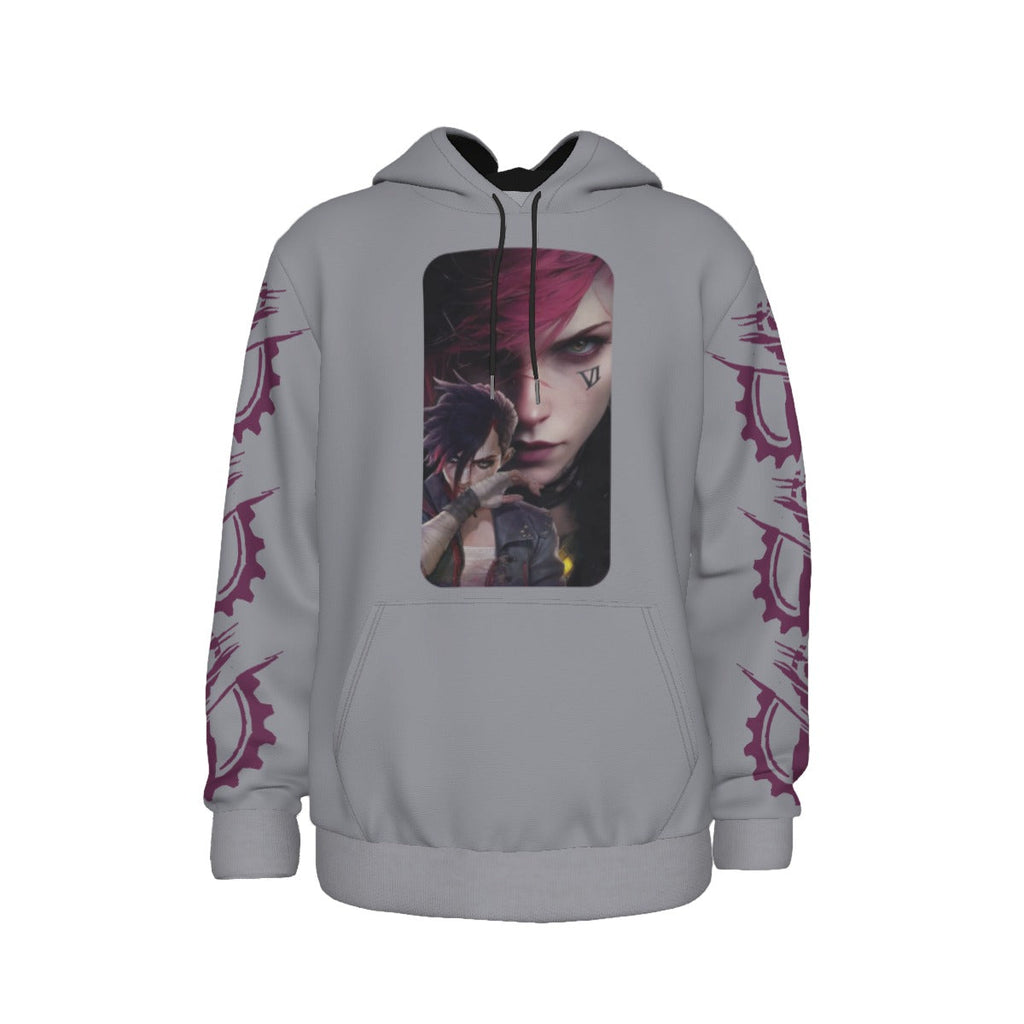 Arcane Vi inspired gamer hoodie front view

League of Legends Vi fan hoodie black

Anime streetwear Vi cosplay hoodie

Arcane style cyberpunk gamer sweatshirt