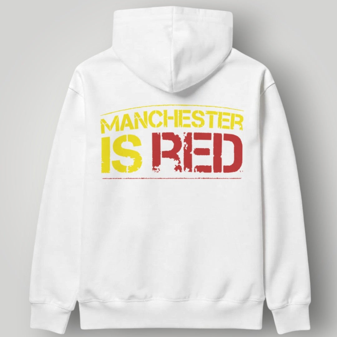Manchester United Vertical Trident Hoodie - White & Black MUFC Two-Tone Graphic Sweatshirt