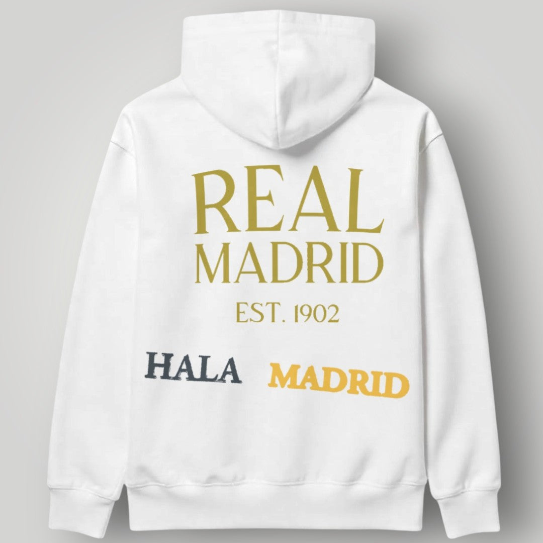 Real Madrid Victory Stripe Hoodie - Horizontal Royal Crest Black Fan Pullover