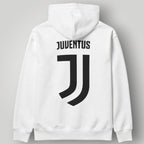 Juventus "JUVE" Repeating Typography Hoodie - Italian Tricolore Circle Crest Fan Gear