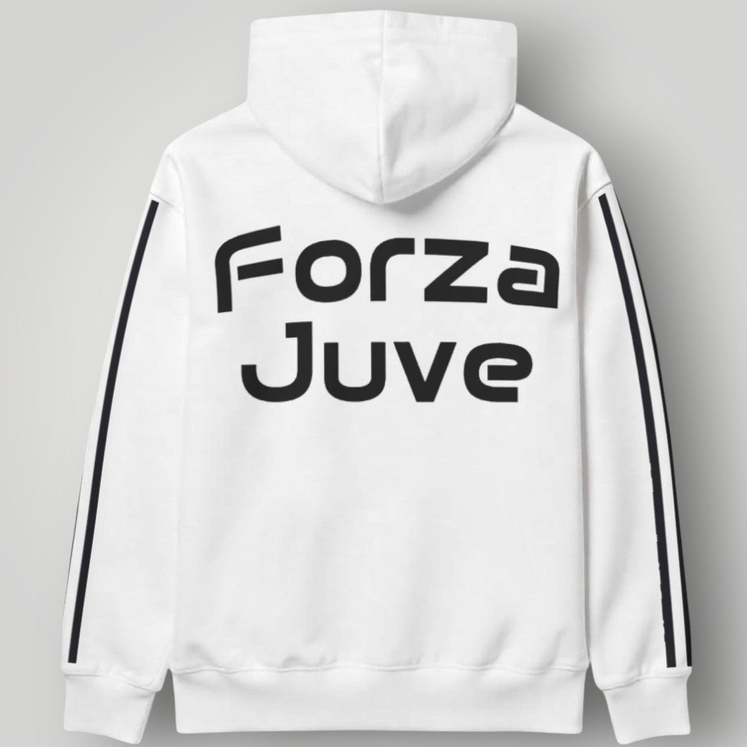 Juventus "Fino Alla Fine" Sports Hoodie - Contrast Drawstring & Racing Stripe Fan Gear