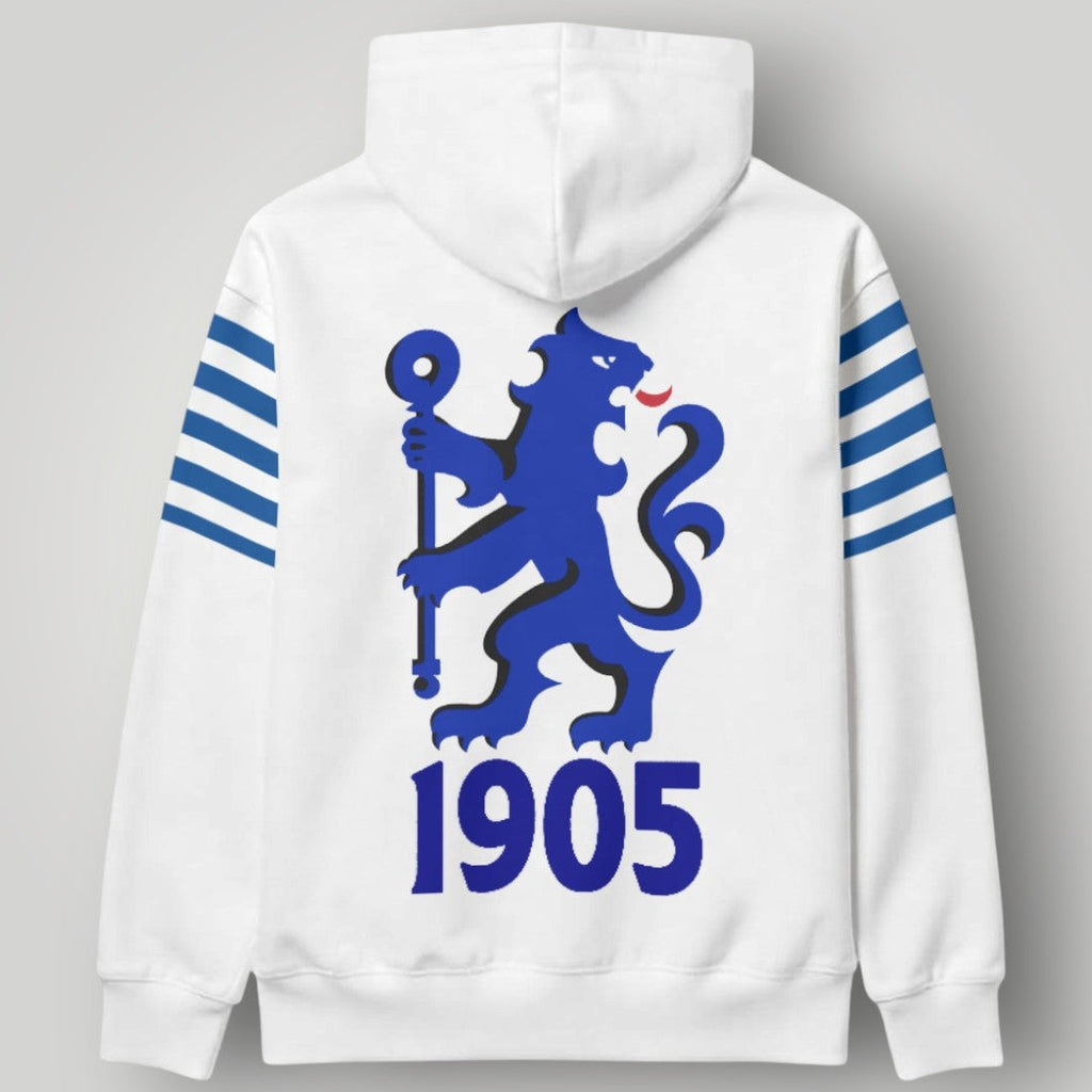 Chelsea FC Classic Stripe Edition Hoodie – Iconic Blue & White Lion Crest Pullover