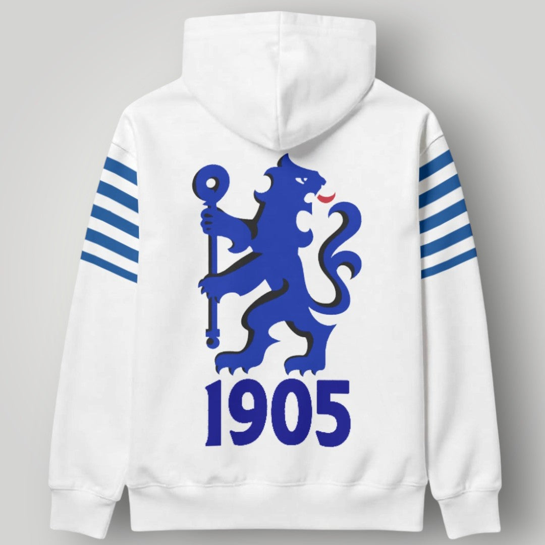 Chelsea FC Classic Stripe Edition Hoodie – Iconic Blue & White Lion Crest Pullover