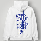 Chelsea FC "Blue Flag" Edition Hoodie – White Heritage Lion Crest Fan Anthem Pullover