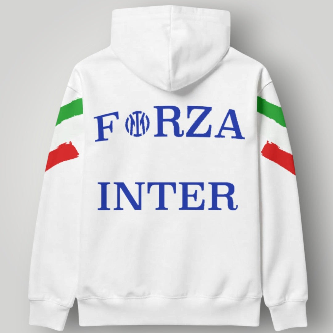 Inter Milan "Tricolore" Edition Hoodie - Italian Flag Brush Stroke Pullover - White Nerazzurri Lifestyle Streetwear